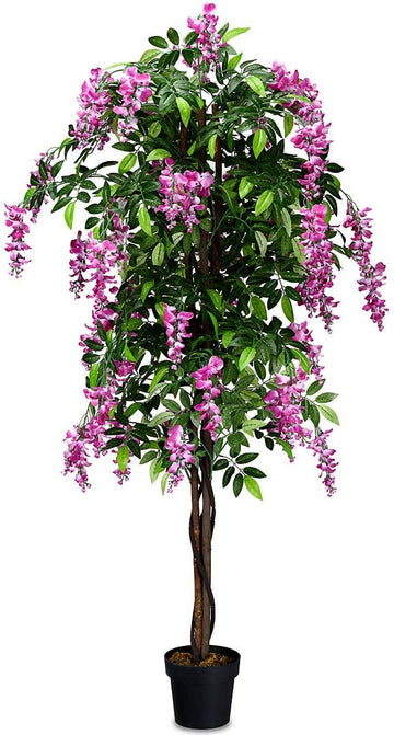 6FT Ficus Artificial Tree, Fake Wisteria Tree Pot, Greenery Faux Floor Plant, Tall Artificial Plants for Indoor