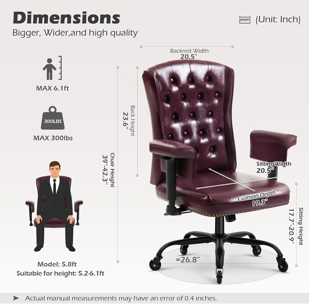 Ergonomic Executive with Wheels and Arms, Tufted Back & Nailhead Trim, Home Office Desk Chairs for Home & Office