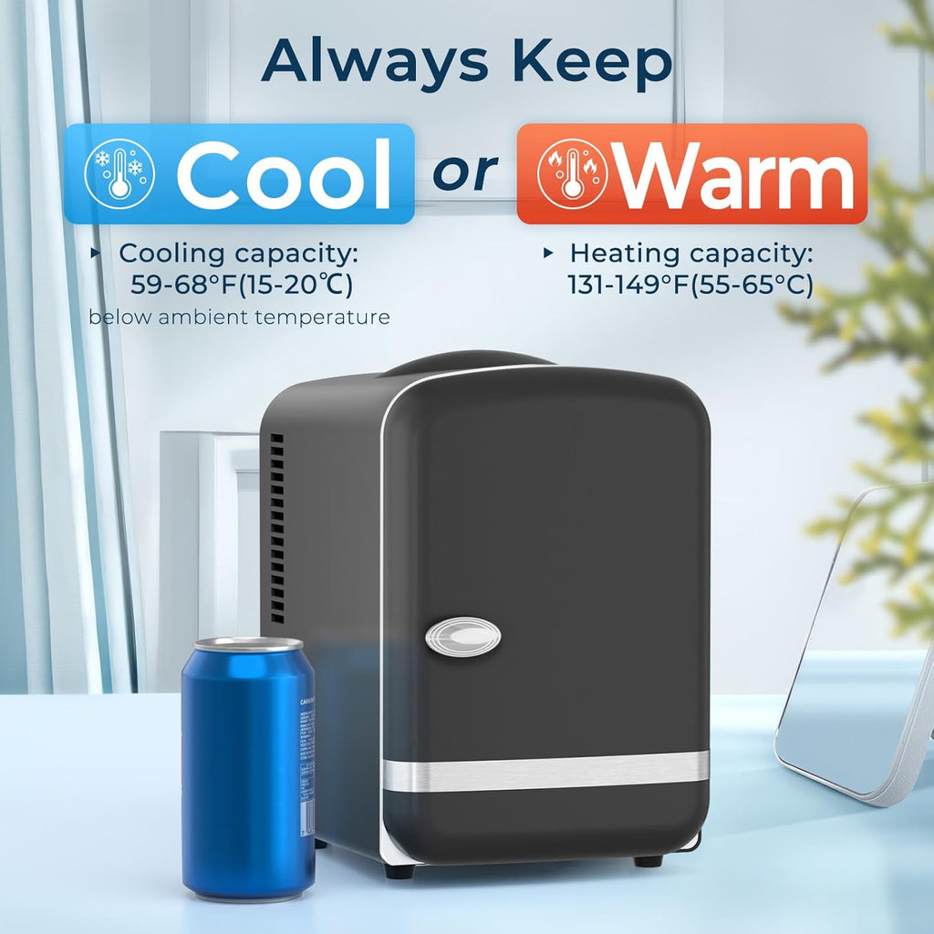 4L/6 Cans Compact Refrigerator,Portable Mini Fridge Skin Care,Cooler and Warmer for Bedroom,Car,Office & Dorm, Small