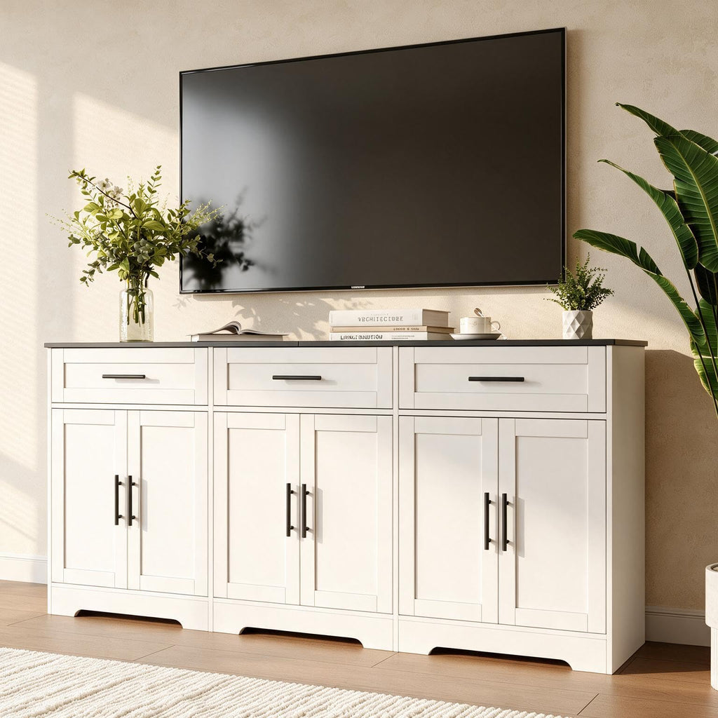 71" Large Sideboard Buffet Cabinet with Storage, White