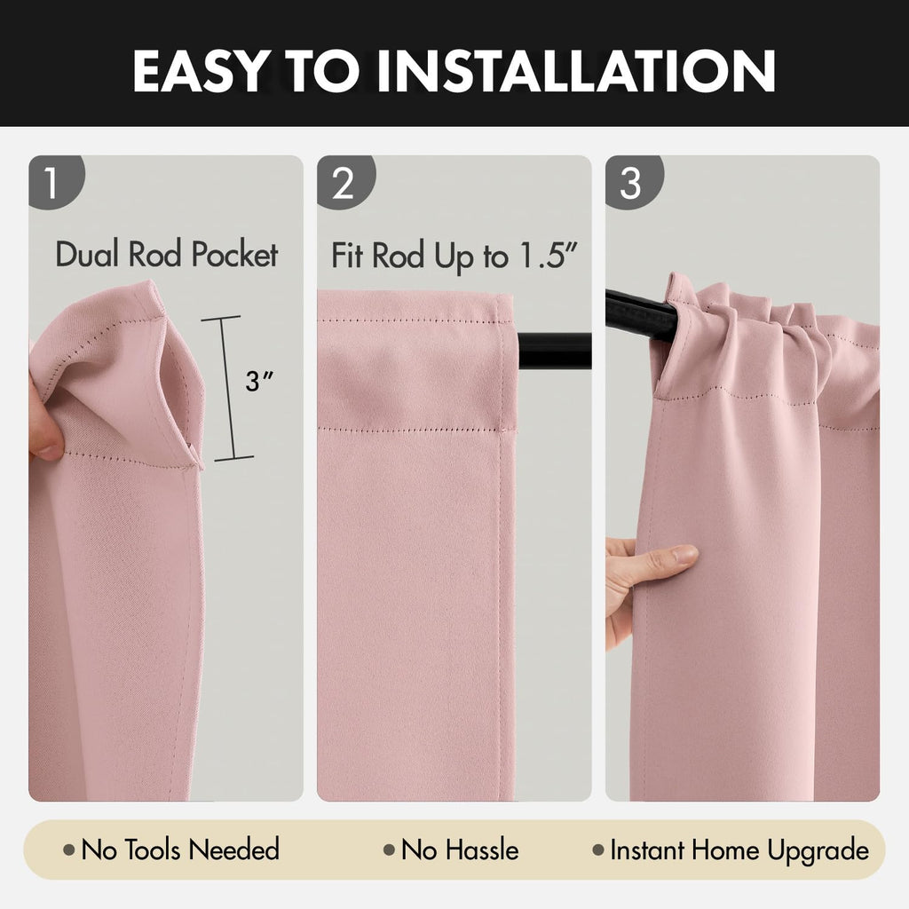 Short 45 Inch Kitchen Window Cafe Curtain Light Pink Set of 4