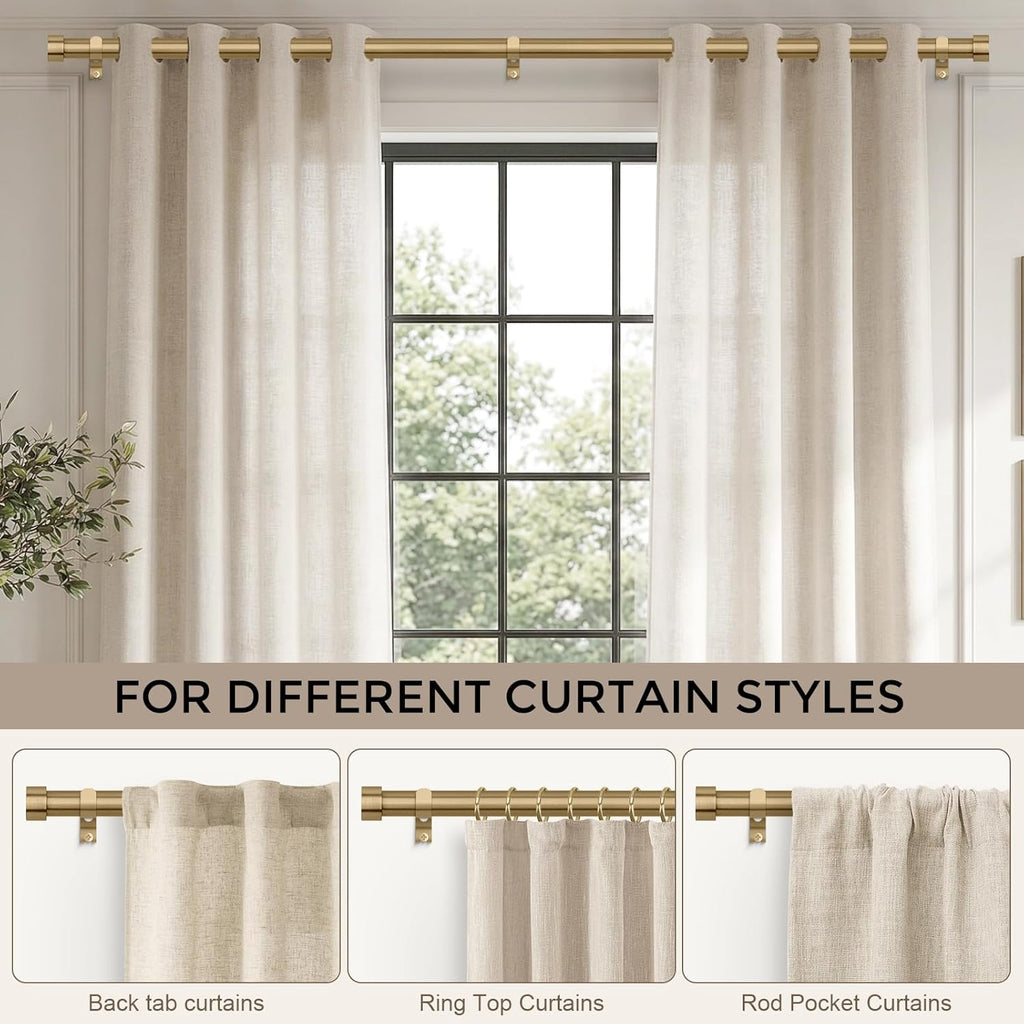 Warm Gold Curtain Rod, Heavy Duty Brass Curtain Rods for Window, 1" Diameter Adjustable Window