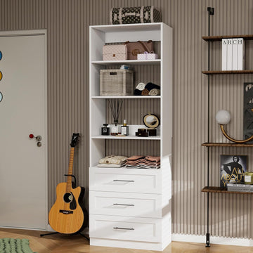 Closet System with 3 Drawers and Shelves, 81" Wood Closet Organizer System, 2FT Modular Closet System for Walk in