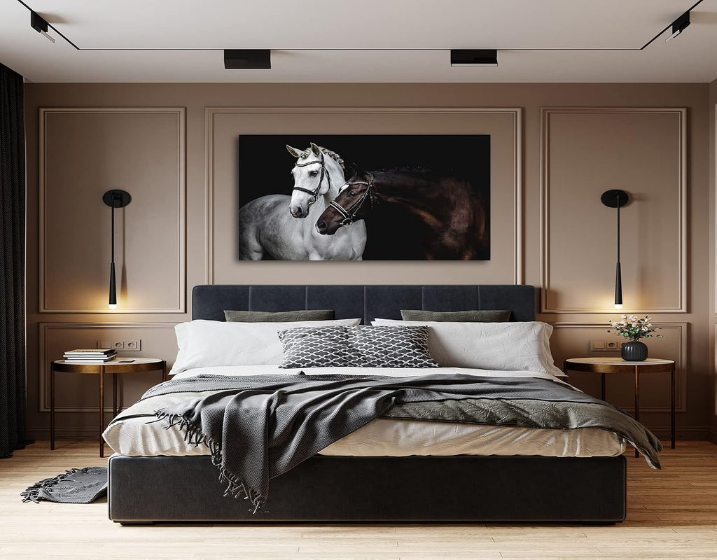 Wall Art Canvas Print Picture White and Brown Horses 1 Panel Wild Animal Painting Artwork Bedroom Office Home Wall