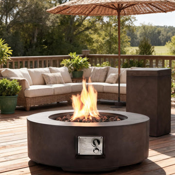 2-Piece Gas Fire Pit, Outdoor Propane Firepit Table Set w/Tank Cover, 30''Auto-Ignition Round Steel Fire Table
