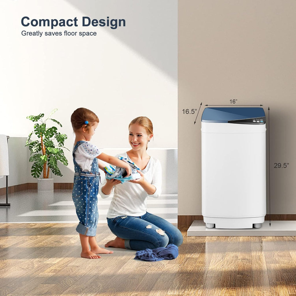 Portable Washing Machine, 7.7lbs Capacity Compact Laundry Washer and Spin Combo with 6 Programs, Built-in Barrel Light