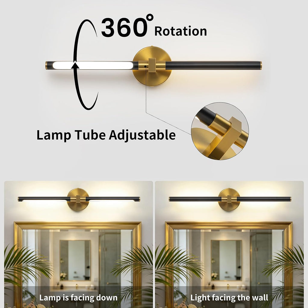 2026 Upgrade Vanity Lights, 24", Black and Gold Bathroom Light Fixture | 18W Brighter, 4000K, 360° Rotatable, CRI