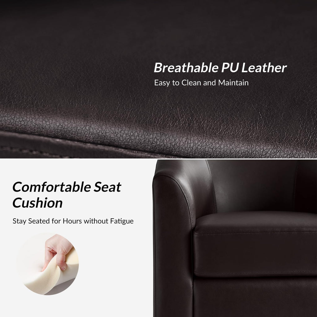 Faux Leather Swivel Accent Chairs Set of 2 with Solid Wood Base, Round Swivel Barrel Chairs, No Assembly Required
