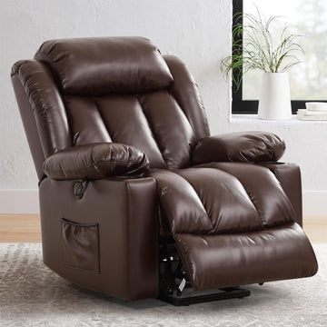 Power Lift Recliner Chair for Elderly & Seniors, Breathable Leather Electric Recliner with Vibration Massage & Lumbar