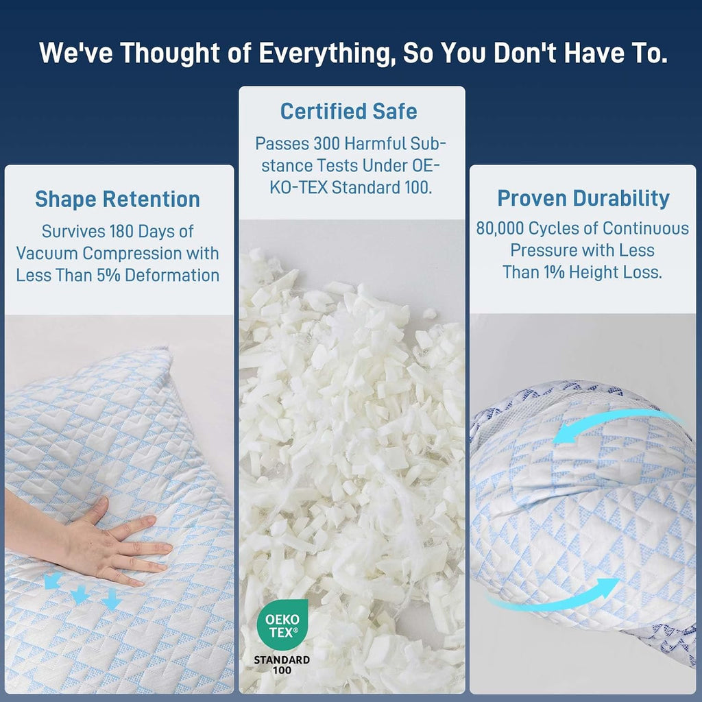 Shredded Memory Foam Soft Bamboo Viscose Pillows Adjustable Hypoallergenic Hotel Quality Bed Pillows for Side, Back