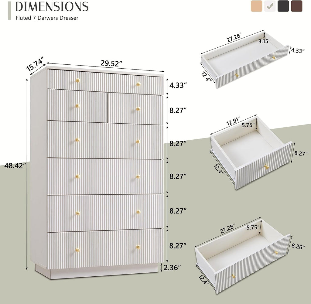 Fluted 7 Drawers Dresser