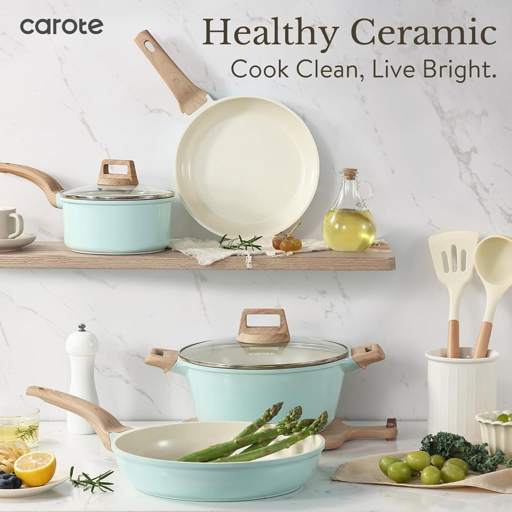 21pcs Ceramic Cookware Sets, Pots and Pans Set Blue | Non-Toxic, Healthy Kitchen set, Induction Compatible, Easy