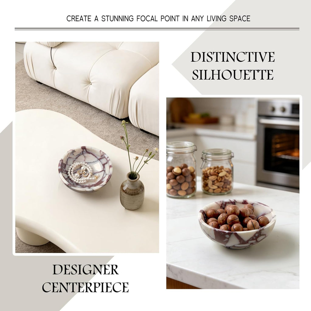 Luxury Natural Marble Catchall Bowl - Small 5.9-Inch Calacatta Viola Marble Table Key Holder, Decorative Jewelry Dish