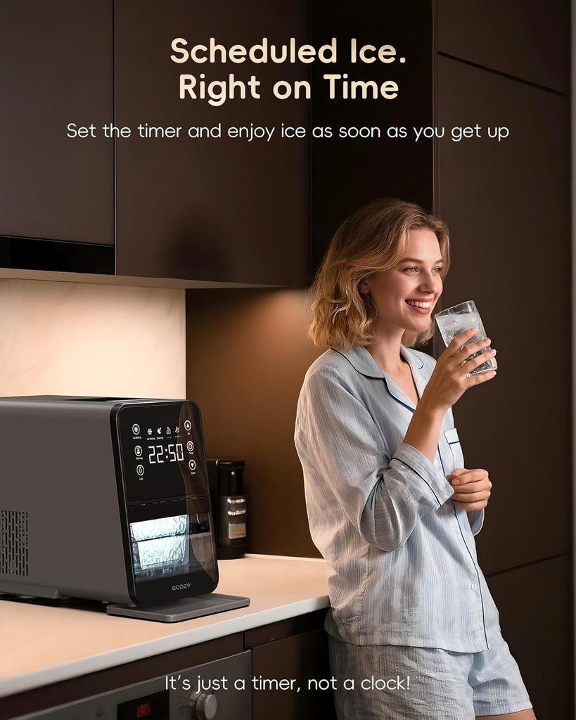 Nugget Ice Maker Countertop, 40Lbs/24H Chewable Pebble Ice, One-Touch Timer Control, Self-Cleaning Sonic Ice Machine