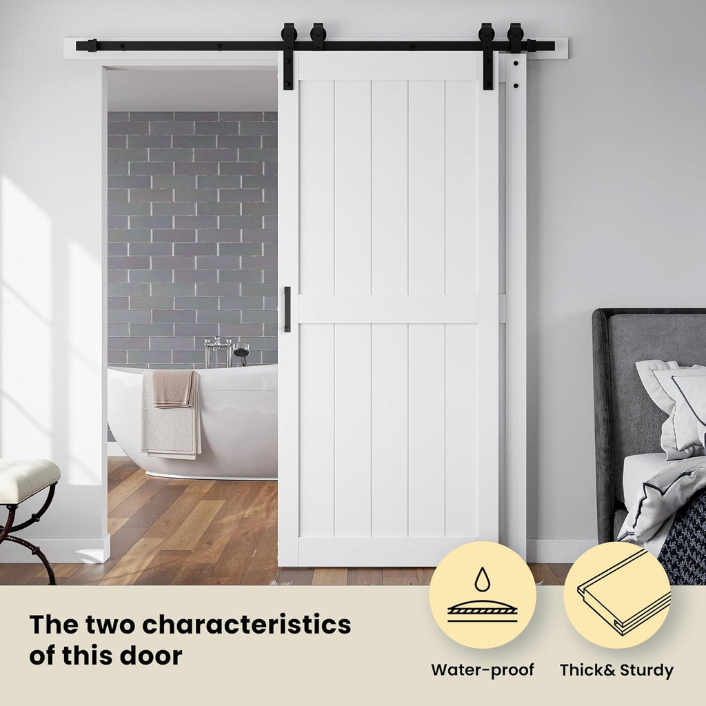 36in x 84in Double MDF Sliding Barn Doors with 6.6FT Bypass Barn Door Hardware Kit, Save Space, Wate