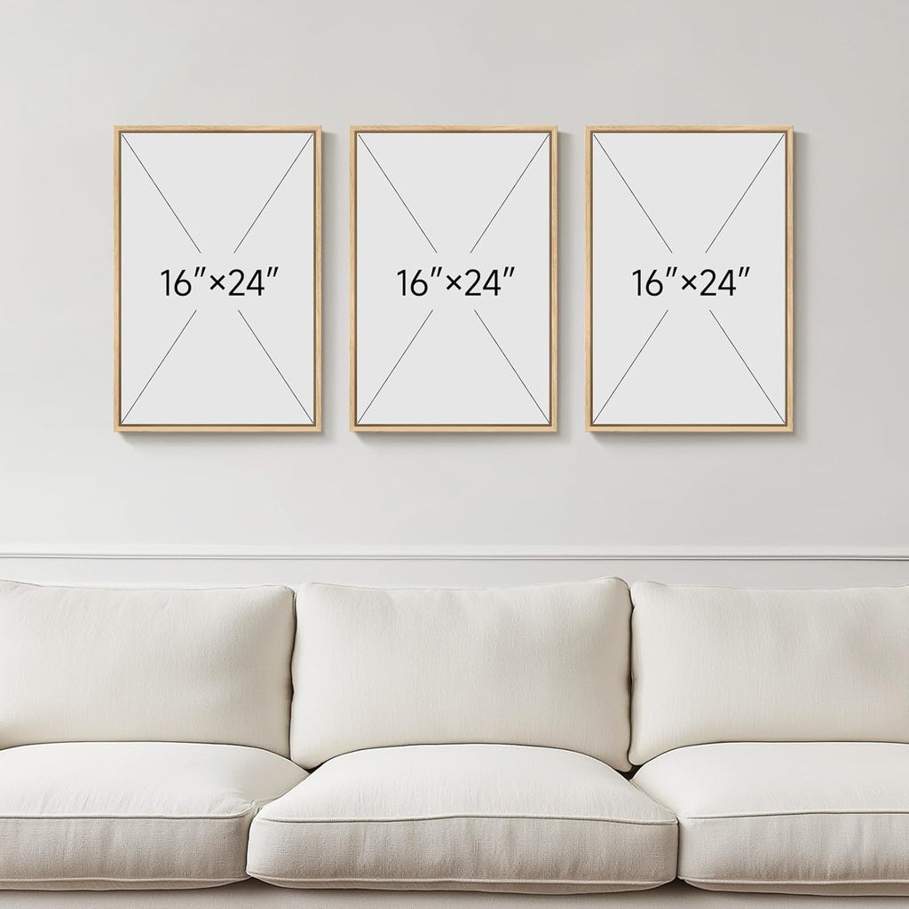 Framed Botanical Wall Art , 3 Piece Neutral Sage Green Eucalyptus Leaf Canvas Prints, Modern Minimalist Watercolor