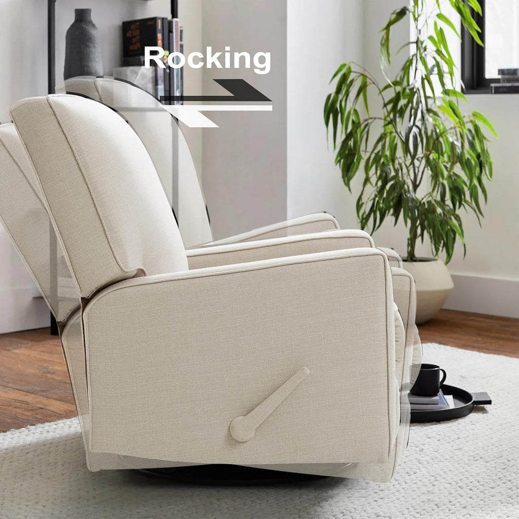 Swivel Rocker Recliner Chair, Glider Rocker Recliner, Beige | Fabric Chair with High Back, Deep Seat