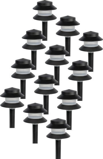 35 Lumen Modern 2-Tier Low Voltage Path Light - Outdoor 2.5 Watt Landscape Light (12 Pack, Black)