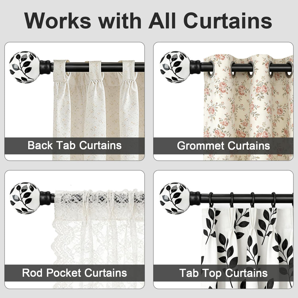 Ceramic Black Curtain Rods for Windows Heavy Duty 1" Diameter iron