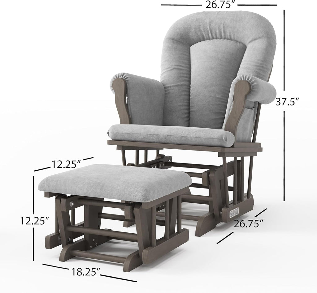 Cozy Glider Rocker and Ottoman Set, Smooth Quiet Gliding Motion, Padded Cushion with Convenient Storage Pockets