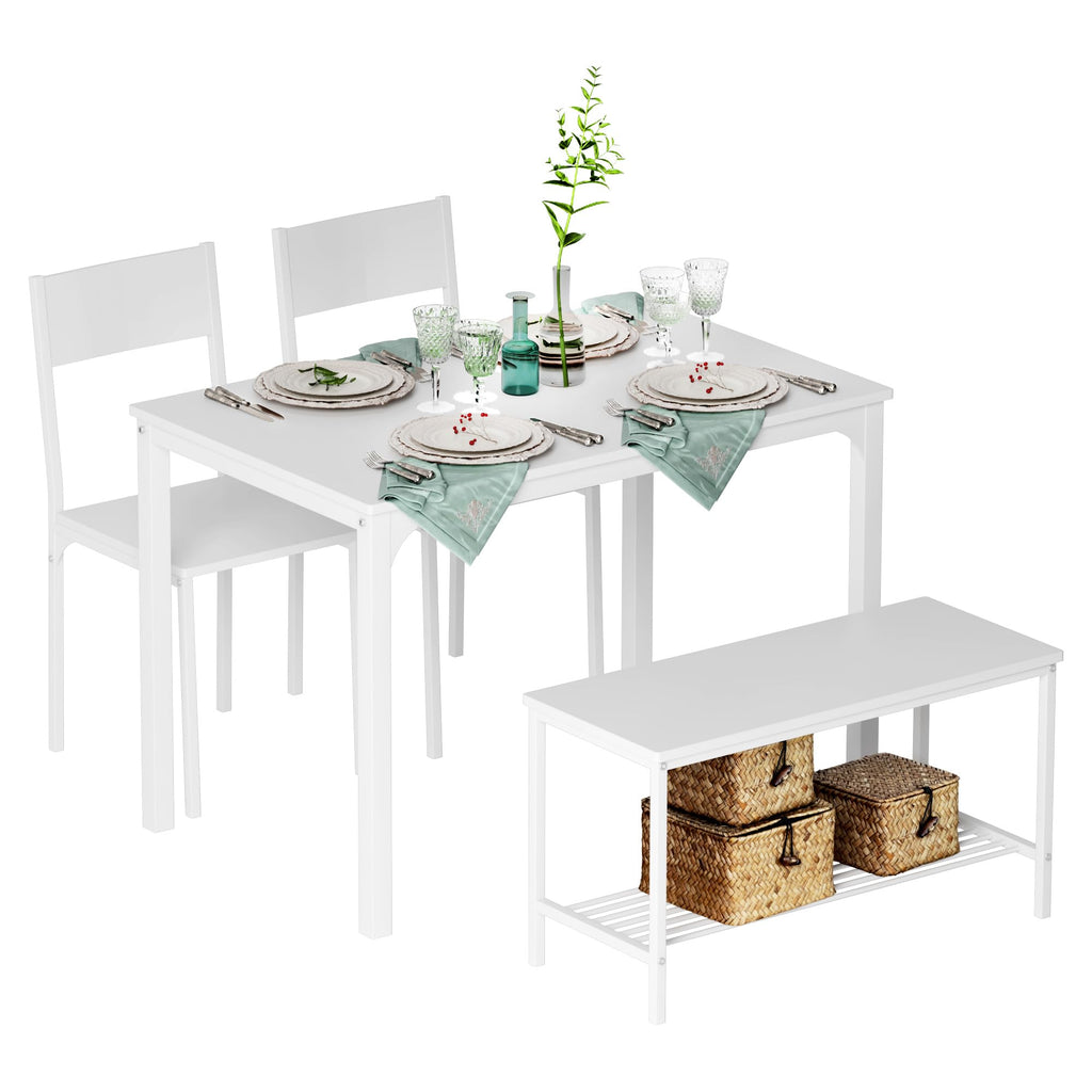 43.3'' Kitchen Dining Table Set for 4, Kitchen Table 2 Chairs Set for 4 with Bench, Space Saving Table Set