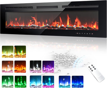 50 Inch Electric Fireplace Wall Recessed and Wall Mounted with Adjustable Flame Color