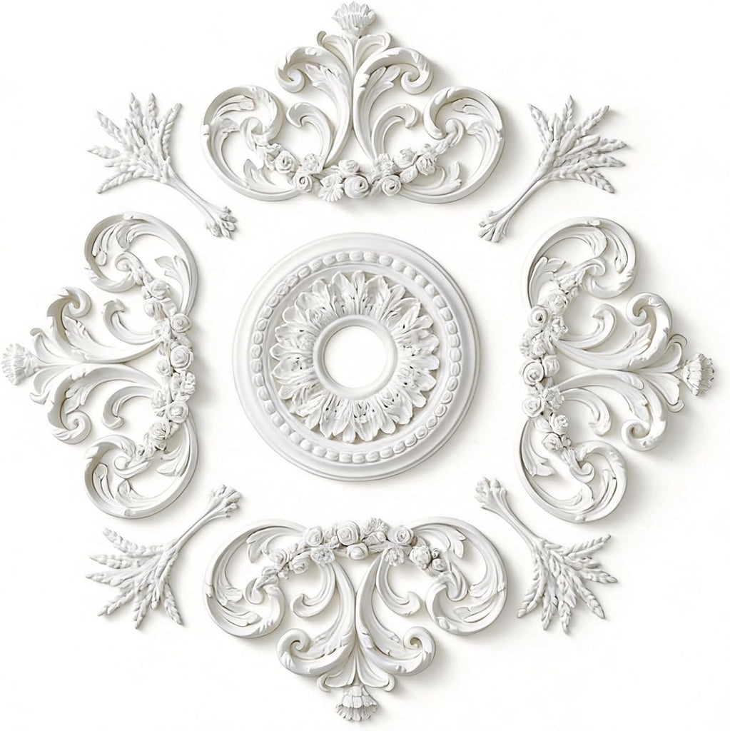 28 Inch Decorative Ceiling Medallion, French Style PU Chandelier Medallion, Lightweight & Easy Insta
