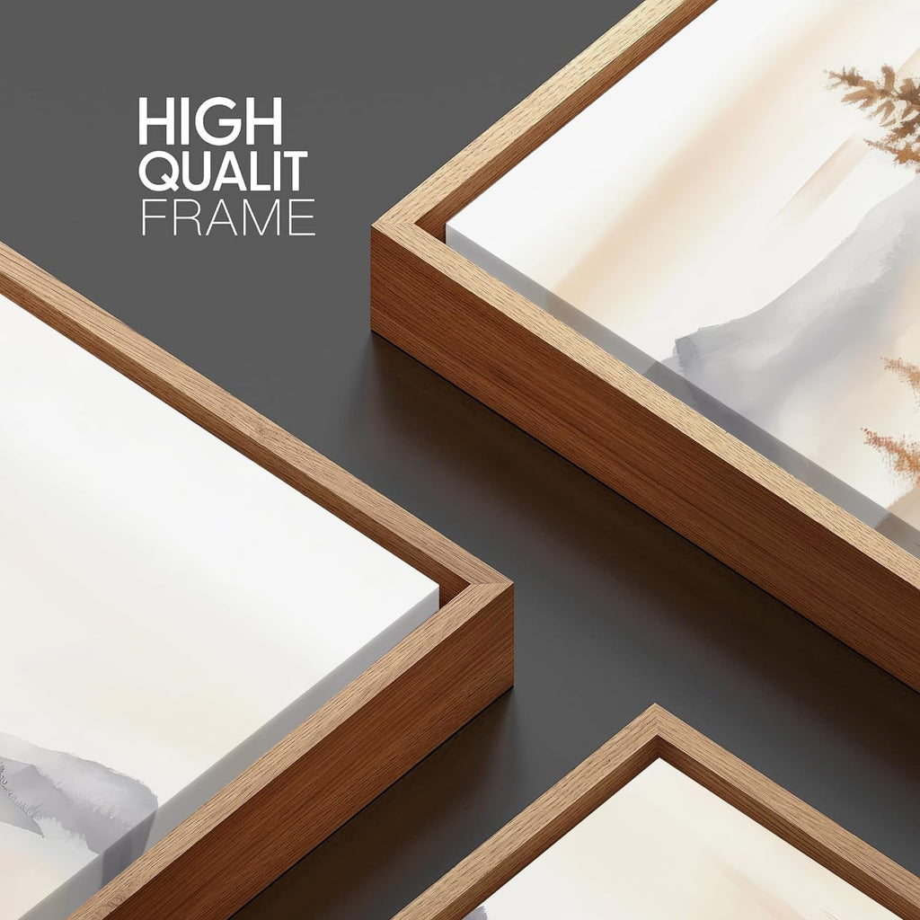 Framed Neutral Mountain Wall Art Forest Landscape Canvas Painting Prints Set of 3 Abstract Nature Watercolor Picture