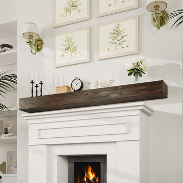 Handcrafted 60" Floating Shelf, Rustic Brown Wood Mantel for Over Fireplace, Farmhouse Wall Mounted