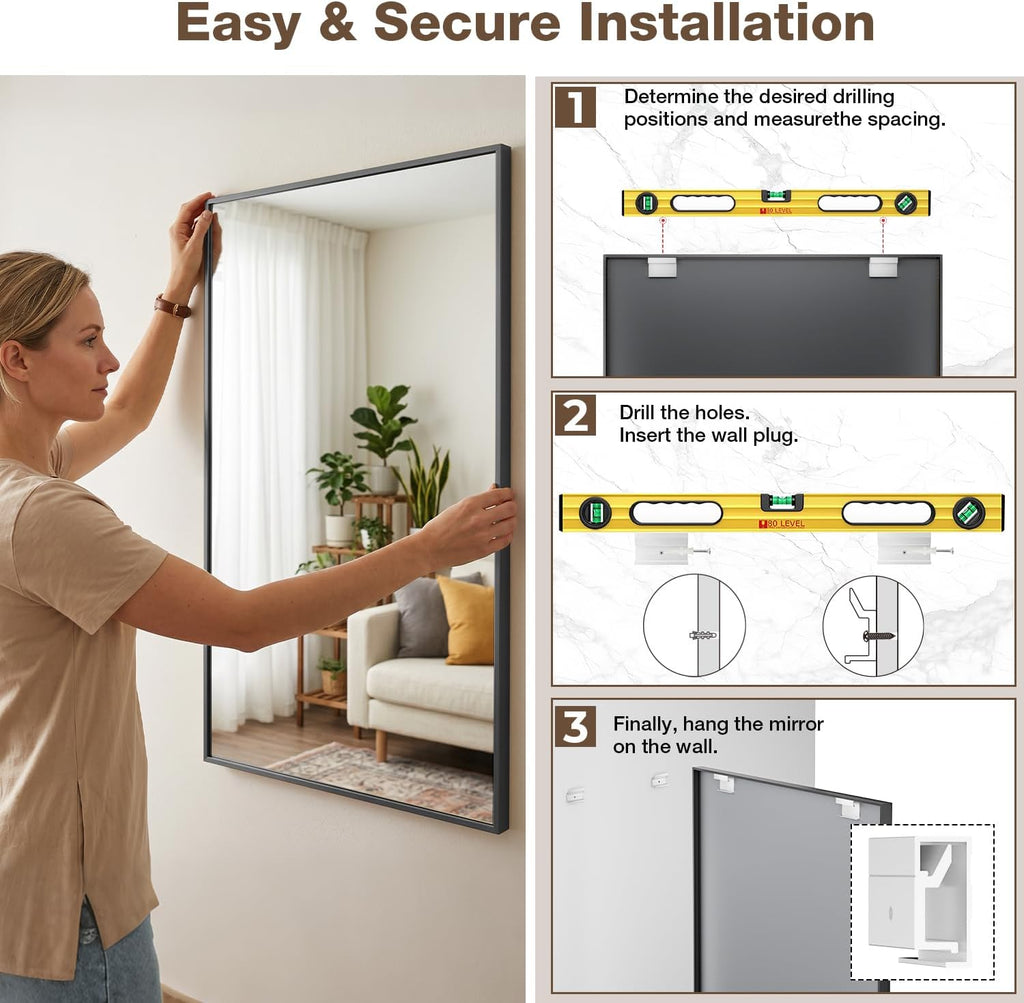 Bathroom Vanity Mirror for Wall, 2 Pack 24" x 36" Metal Framed Rectangular Bathroom Wall Mirror for Over