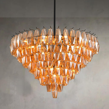Black Round Chandelier, 36" Large Chandeliers for Dining Room, 20-Light with Clear Amber Glass Tiered Chandelier for Living Room, Modern Chandeliers for Bedroom, Kitchen Island, Entryway