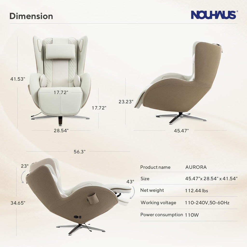 Aurora Massage Chair Full Body with Airbags, Heating, Zero Gravity | Auto Modes, Bluetooth Speaker, Genuine Leather