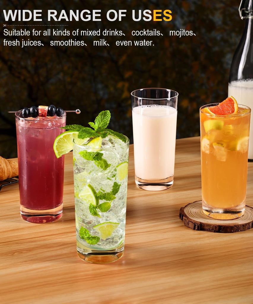 Drinking Water Glasses Set, Lead-Free Crystal Highball Glass, Tall Glass Cups for Cocktail Parties,Clear set of 4,16oz