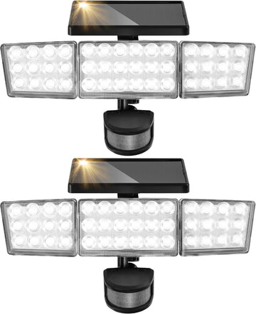 Solar Lights Outdoor, 3500LM 168 LED Motion Sensor Solar Flood Lights, 3 Heads 300° Wide Angle, 3 Modes IP65