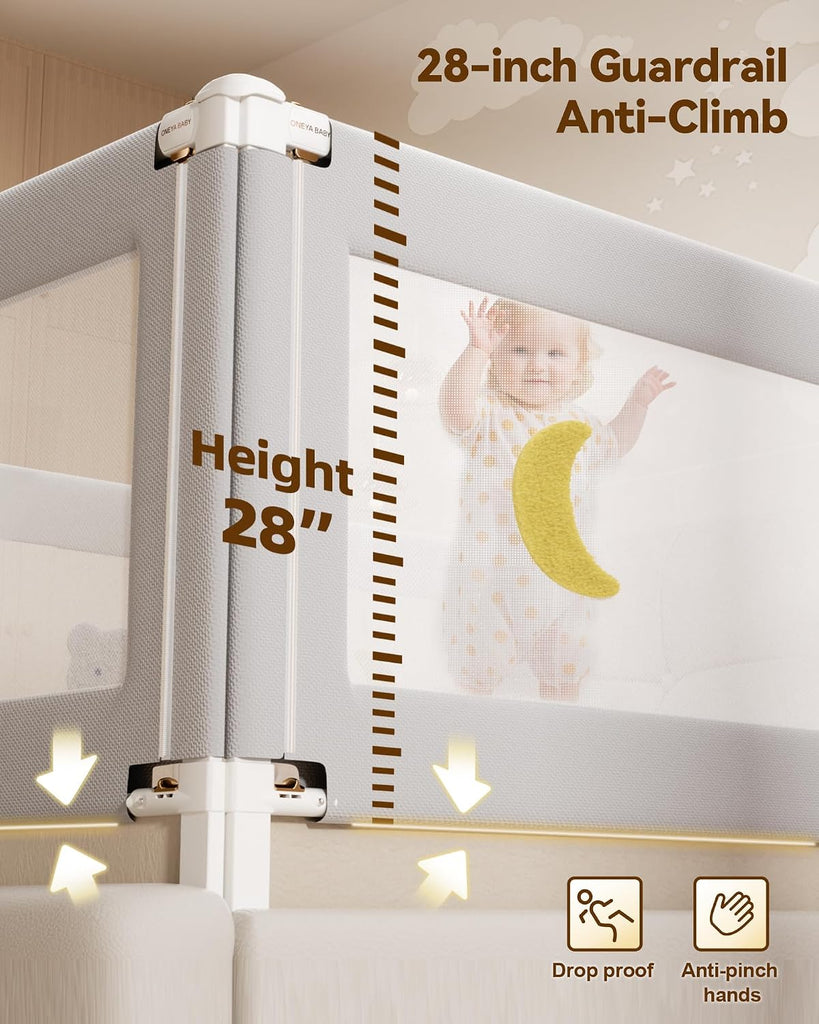 3 Piece Bed Rails for King Size Bed, No-Drill Needed Baby Bed Rail Guard | Thickened Child Safety Side Railing