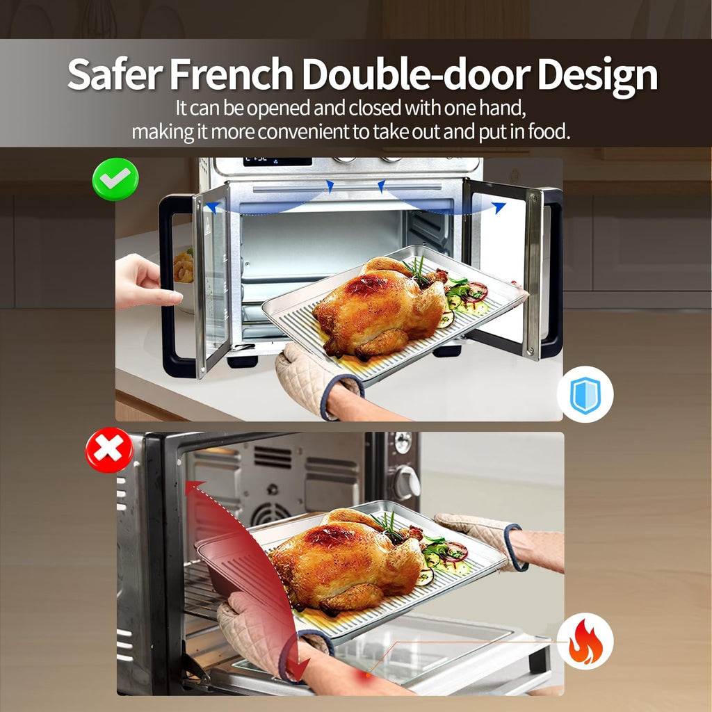 26QT French Door Air Fryer Toaster Oven Combo, 15 Cooking Functions including Rotisserie, and Digital Controls, 30