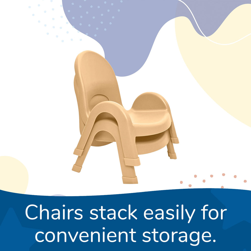 Value Stack 5" Child Chair, Natural Tan, 4 Pack, Stackable Ergonomic Seating Solution for Classrooms and Homeschools
