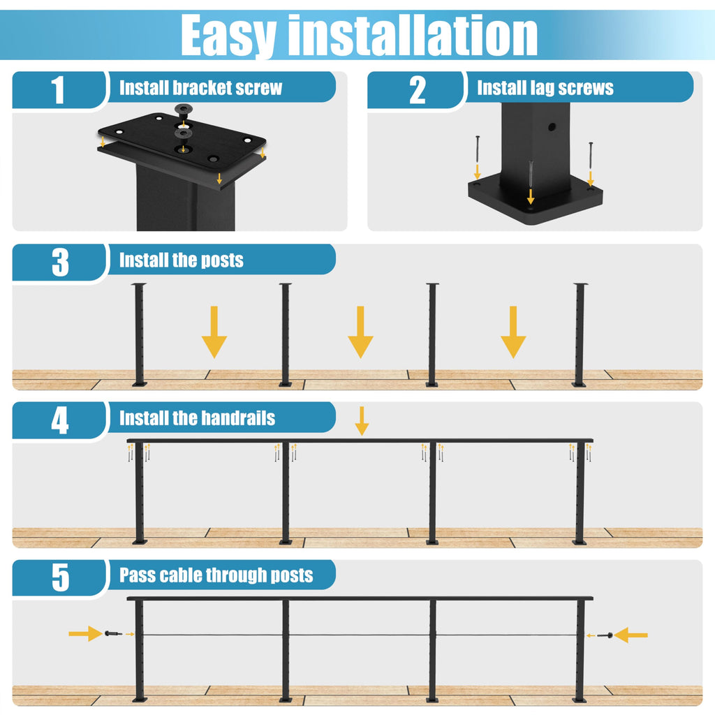 15FT 42" Complete Black Cable Railing Post Kit 4 line Post Kit -Cable Railing System for Deck Easy DIY (No Handrail)