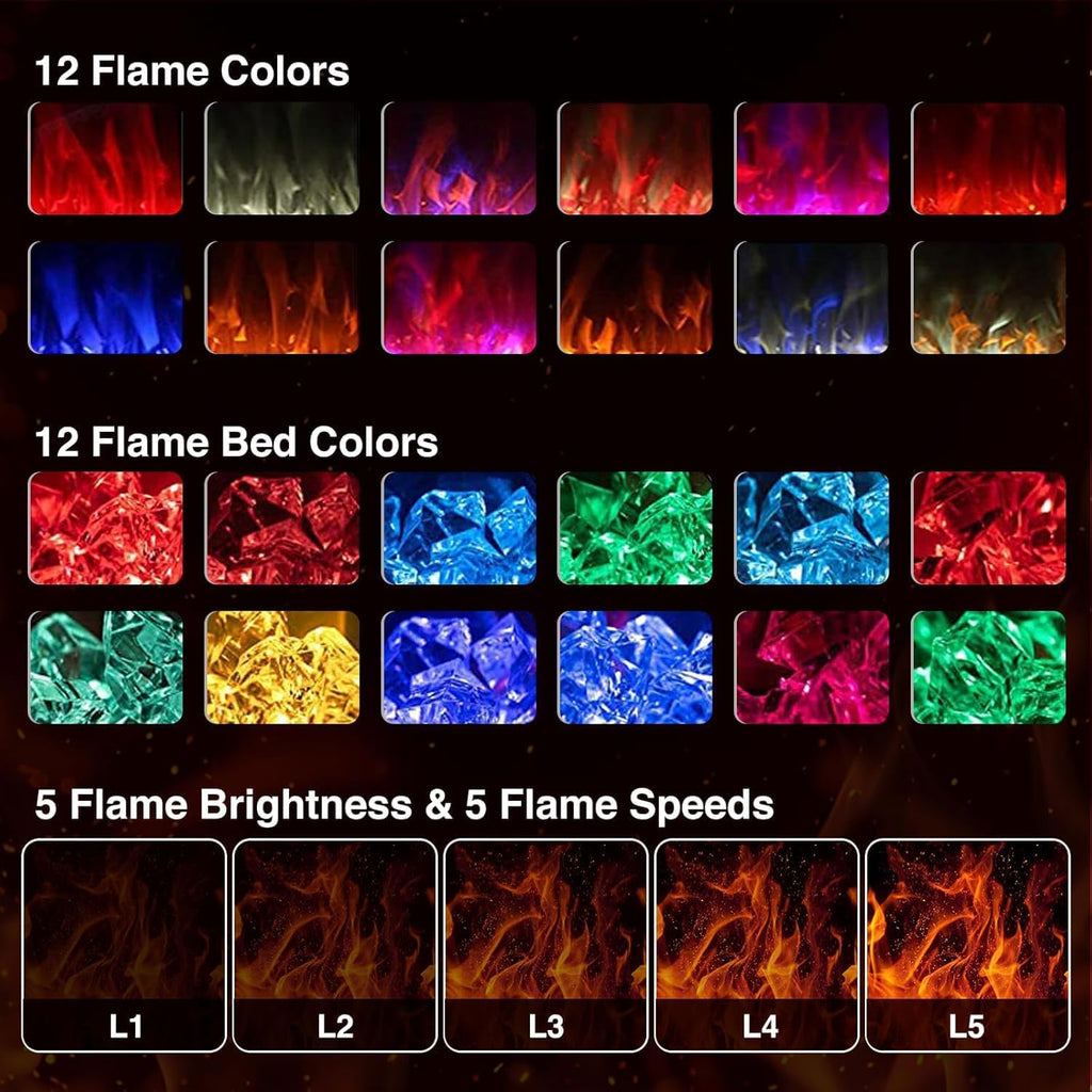 42" Electric Fireplace with Remote Ultra-Thin & Quiet Wall-Mounted Recessed Heater, Adjustable 12-Color Flame