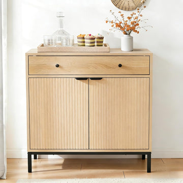 31 inch Sideboard Buffet Cabinet with Drawer, Modern Fluted Credenza with 2 Doors & Adjustable Shelf