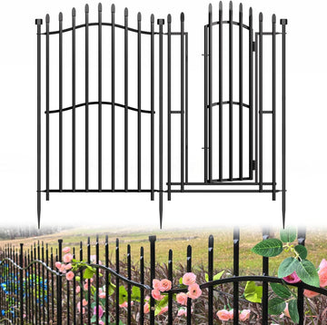 10 Panels No Dig Decorative Garden Fence with Gate - 40in H x 22.5ft L, Duty Square-Tall Heavy Duty Square Tube