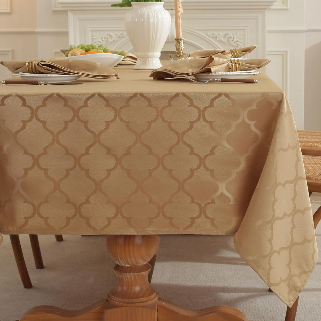 Jacquard Tablecloth Rectangle Damask Fabric Table Cloth, Water Resistant & Wrinkle Free Polyester Ta