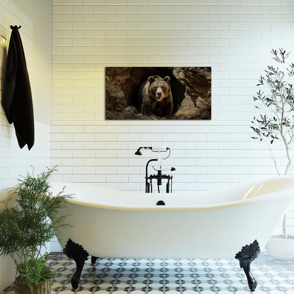 Bear Wall Art Vintage Wildlife Pictures Canvas Art Rustic Cabin Wall Decor Framed 20"x40"