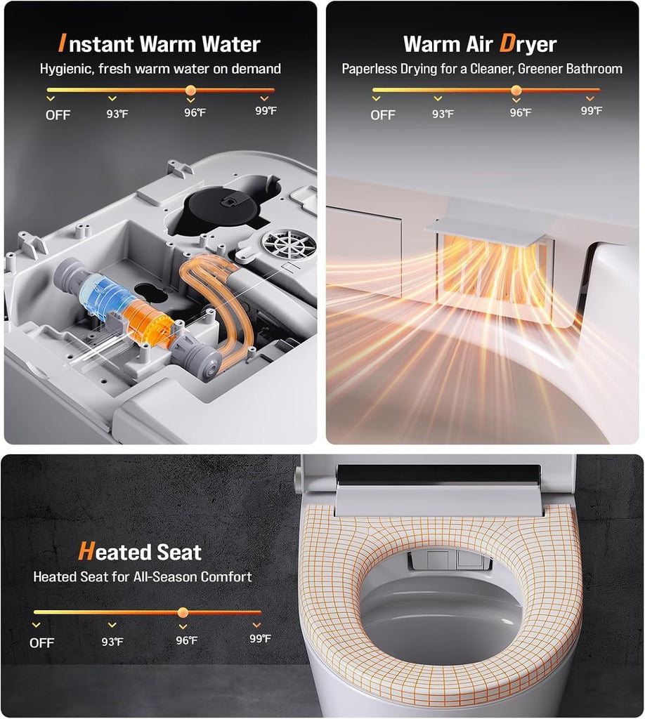 Smart Toilet with Bidet Built In, Heated Seat & Dual Auto Flush, Foot Sensor
