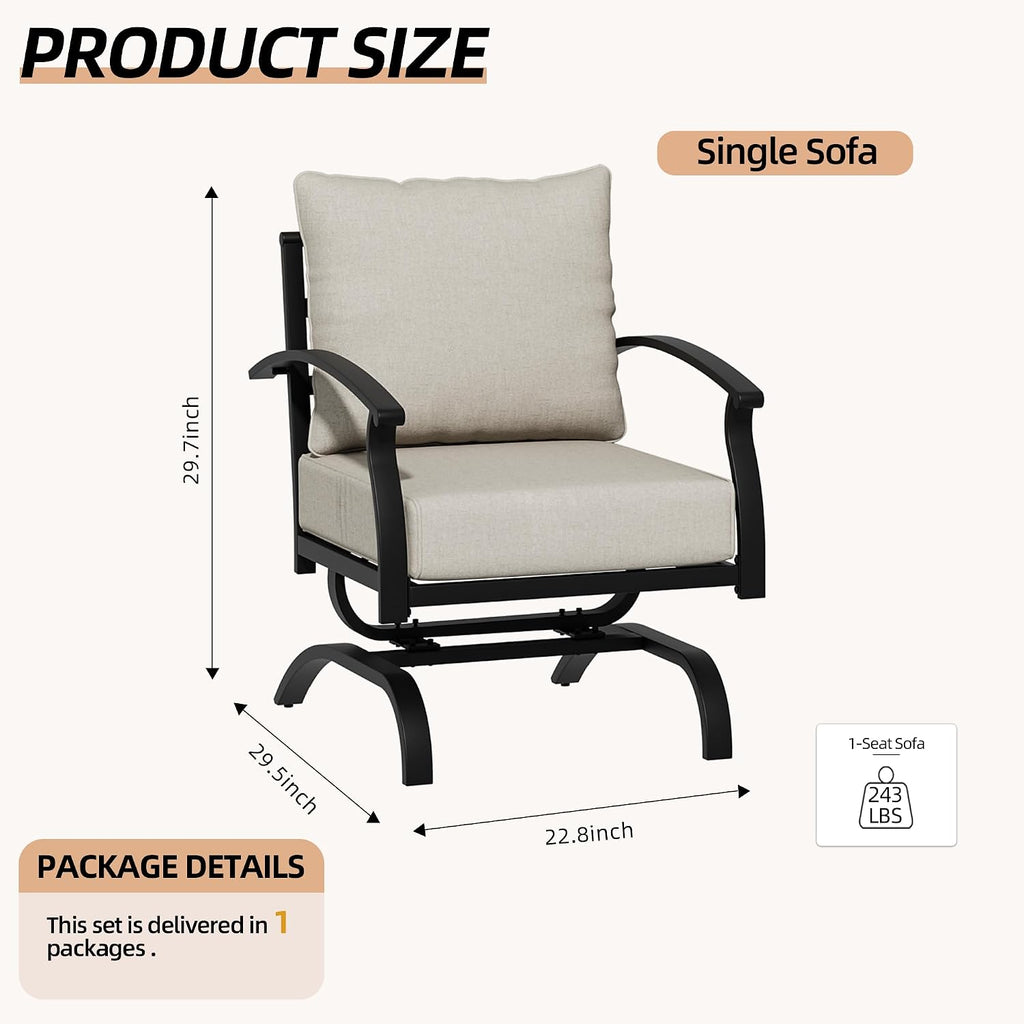 2 Pieces Patio Furniture Set, Outdoor Metal Rocking Chair, Patio Bistro Set Rocker Chair with Thickened Cushions for
