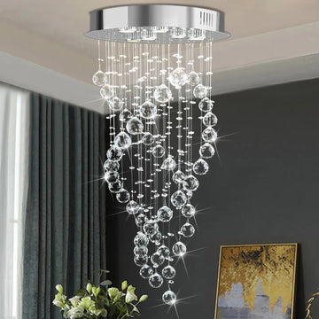 Modern Luxury 6-Lights Spiral Raindrop Crystal Chandeliers for Dining Room, k9 Crystal Ball Flush Mount Ceiling Light Fixture for Living Room,Bedroom,Bathroom,Hallway,Staircase
