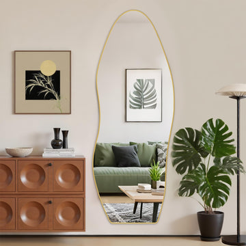 Irregular Full Length Mirror, 68"x26" Asymmetrical Floor Mirror with Stand, Standing Hanging Leaning Irregular