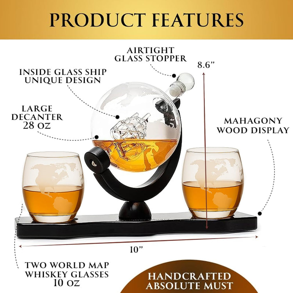 Gifts for Men Dad, Whiskey Decanter Globe Set with Ball & Glasses, Anniversary Birthday Gifts for Him Husband