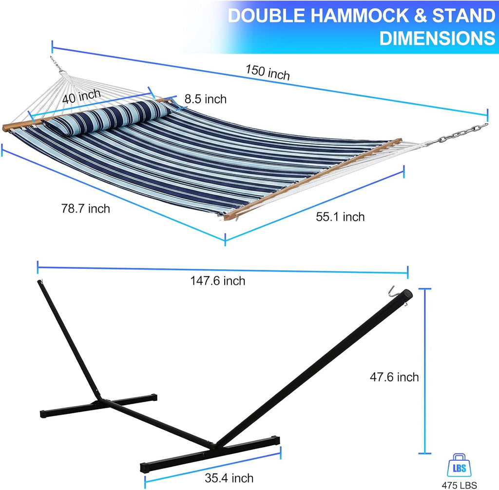 Portable Outdoor Hammock with Stand, Heavy Duty Hammock with Carrying Bag, Soft Pillow, Balance Ropes