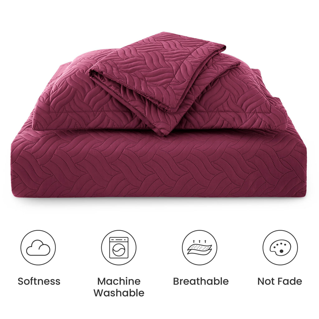 Oversized King Quilt Set, Soft Bedspread Comforter, Burgundy